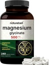 NatureBell Magnesium Glycinate 500mg, 240 Veggie Capsules  durable 100% Chelated & Purified peru Sleep, Muscle & Nerve Support latitud Non-GMO, Gluten-Free
