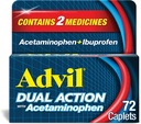 Doble acción Advil Coated Caplets con Acetaminophen, 250 Mg Ibuprofeno y 500 Mg Acetaminophen Per Dose (2 Dose Equivalente) por 8 horas Alivio del dolor - 72 Cuenta
