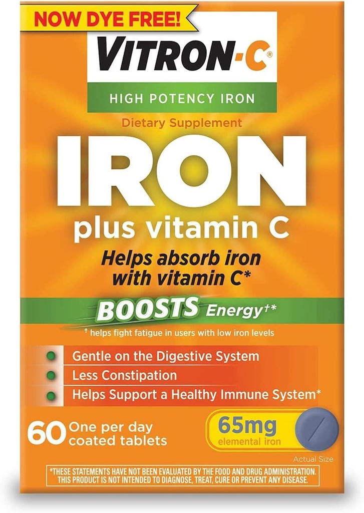 Vitron-C Iron Suplemento Plus Vitamina C Coated Tablets 60 ct (6 Pack)