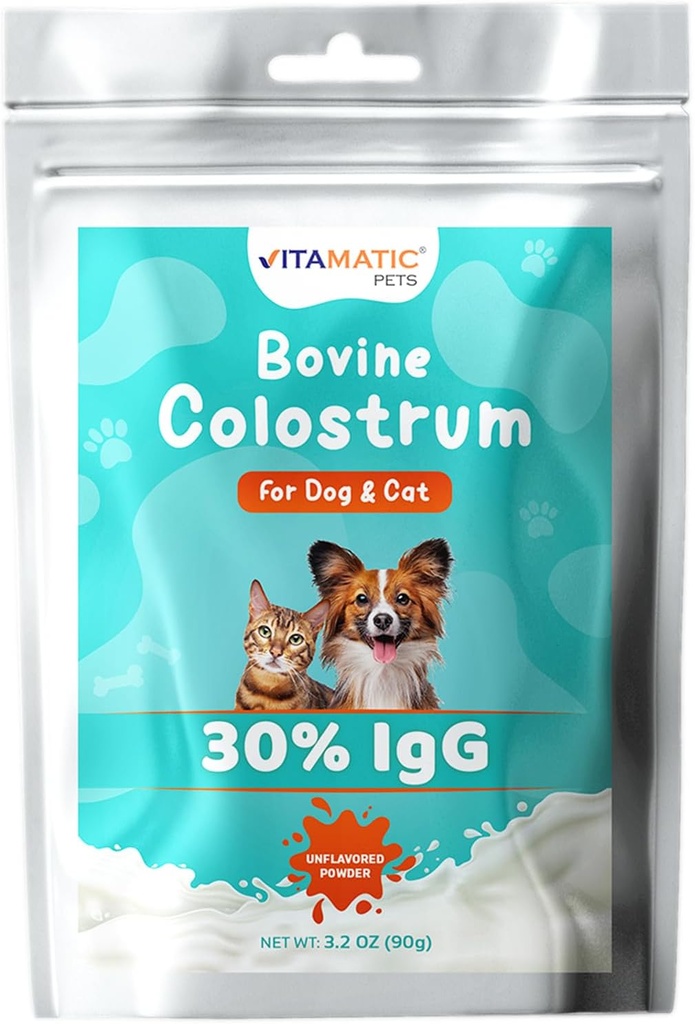 Vitamatic Bovine Colostrum for Dogs and Cats, 90 Grams, 30% Inmunoglobulinas, Grass Fed