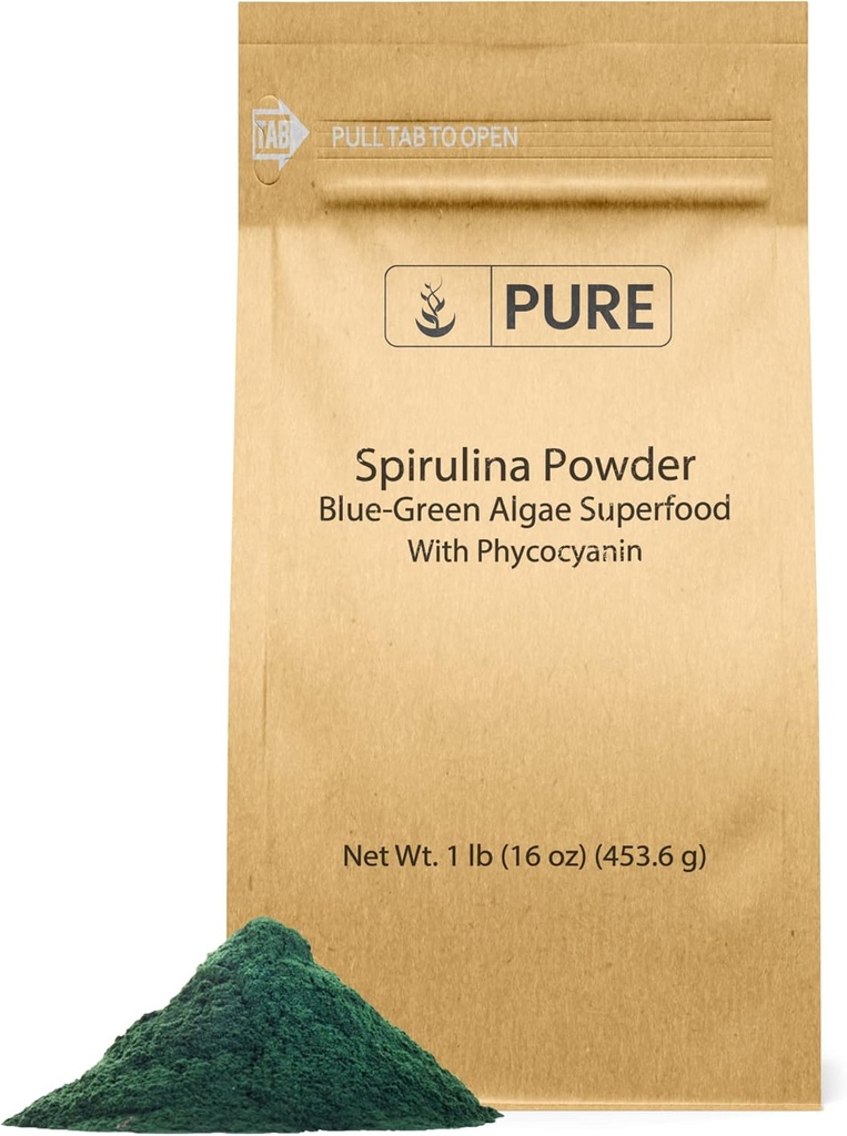 PURE ORIGINAL INGREDIENTES Spirulina Powder (1 lb) Green Algae Superfood with Phycocyanin