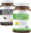 Black Seed Oil &amp; St. John's Wort (1-Month Supply) Serene Blend Bundle of Black Seed Oil (60 Capsules) Cold-Presed Nigella Sativa & St. John's Wort (60 Capsules) con Powerful 900mcg Hypericin