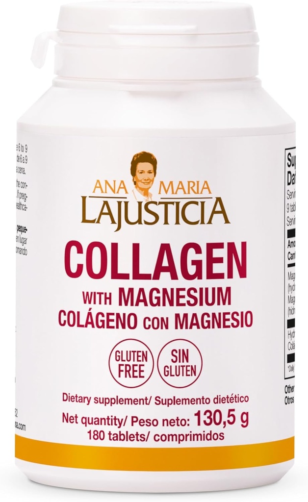 Ana Maria LaJusticia Collagen with Magnesium 180 Tabs - Dientes saludables, piel " Huesos - Energía-Full - Sin gluten - Fácil de usar - Rejuvenece tu habilidad " Fortalece el sistema nervioso - de España
