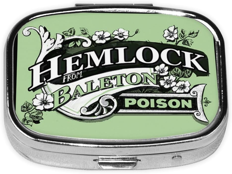 Metal 2 Organizador de píldoras Organizador Travel Friendly Portable Compact Pill Box Cute Pill Case to Hold Vitamins/Fish Oil/Supplements/Meds/Tablet for Purse/Pocket (Hemlock from baleton Poison)