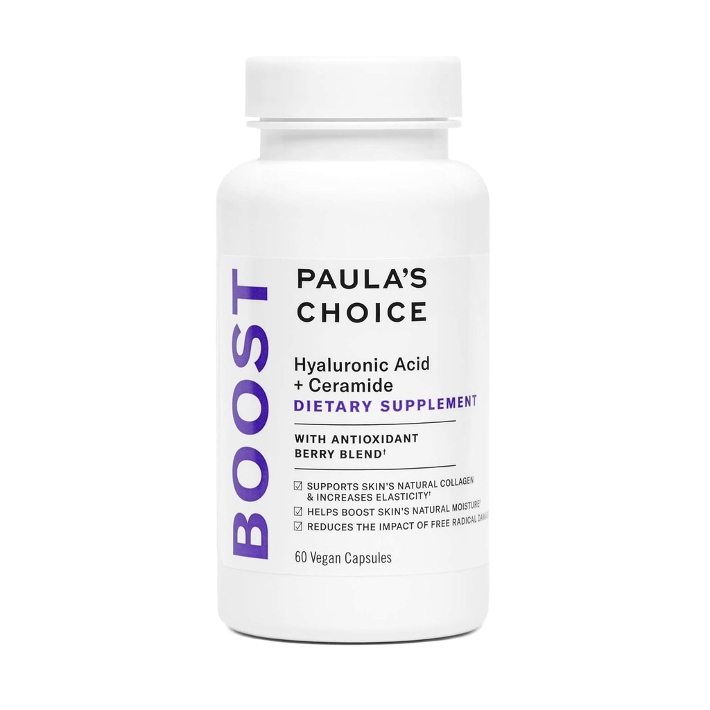 Paula's Choice Hyaluronic Acid + Ceramide Dietary Supplement, Collagen Support for Soft, Healthy + Radiant Skin, Gluten-Free +-Free, 60 Vegan Capsules