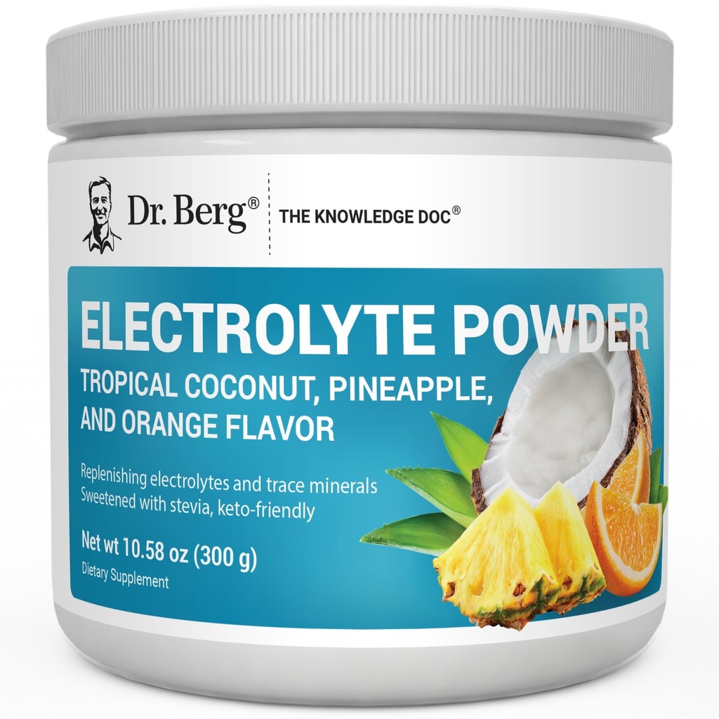 Dr. Berg Zero Sugar Hydration Keto Electrolyte Powder - Enhanced w/ 1000 mg of Potassium & Real Pink Himalayan Salt (NOT Table Salt) - Tropical Coconut, Pineapple & Orange Drink Supplement 50 Servings