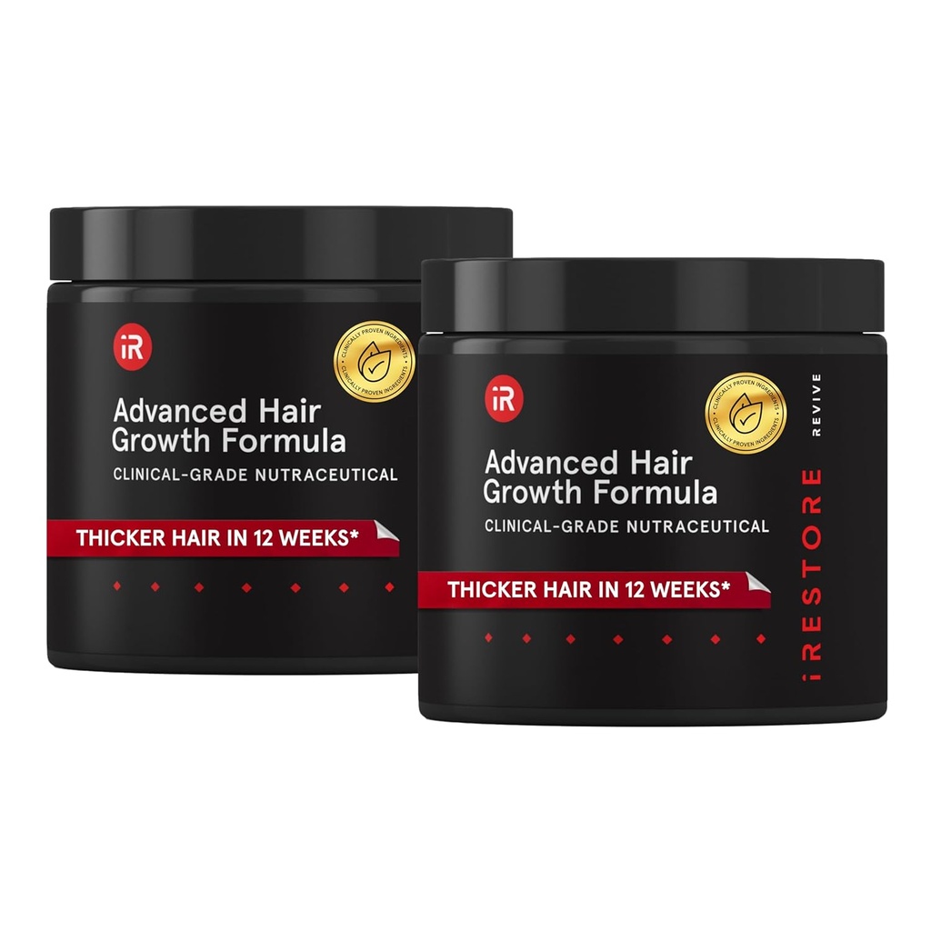 iRestore Advanced Hair Growth Supplement for Women, Hair Vitamins for Faster Hair Regrowth, Best for Hair Loss and Thinning - 1 Month Supply Cada - 1 Conde (Pack of 2) - Negro