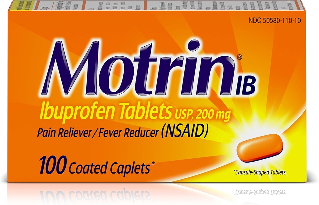 Motrin IB Pain Reliever Fever Reducer (NSAID) Ibuprofen Tablets, 100 Count