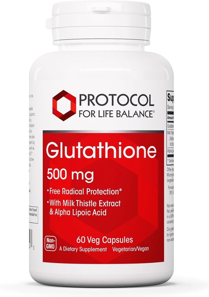 PROTOCOLO PARA LA VIDA BALANCE Glutathione 500mg - Milk Thistle y Alpha-Lipoic Acid - 60 Veg Caps