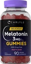 Carlyle Melatonin Gummies 3mg  90 Conde ← Fruit Flavor Gummy Suplemento Silencio 100% Drug Free Support ← Vegan, Non-GMO, Gluten Free