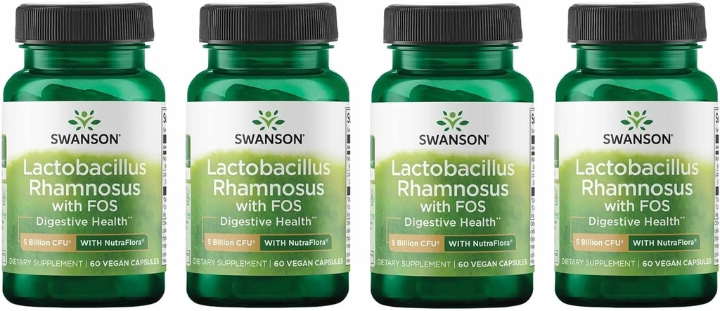 Swanson Lactobacillus Rhamnosus con FOS - Suplemento Probiótico Apoyos Salud Digestiva - 5 Billion CFU - Promueve la Salud Tract GI durante el viaje - (60 Veggie Caps) Pack