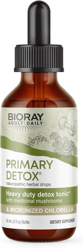 BIORAY Daily Primary Detox - 2 fl oz - with Medicinal Mushrooms & Micronized Chlorella - Organic, Non-GMO, Vegetarian, Gluten Free - Approx. 15 Servings