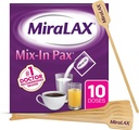 Constipación suave de MiraLAX Polvo laxante de alivio, suavizador de heces con PEG 3350, sin efectos secundarios de malla, mezcla de dosis única en el dolor con mezcladoras, paquete de viaje, 10 dosis