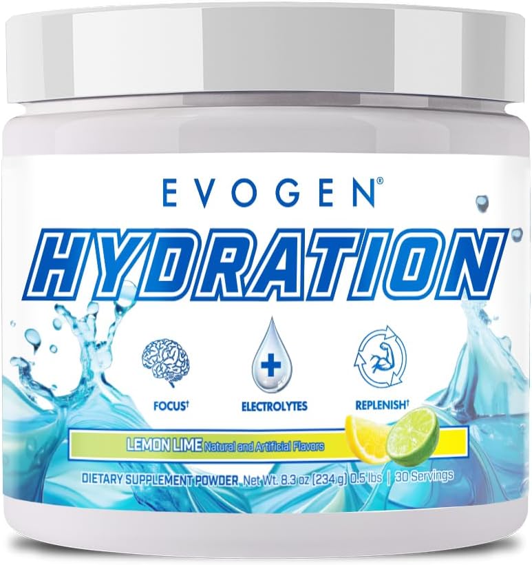 Hidratación de Evogen - Electrolitos de Espécimen completo Polvo ← Sugar-Free Electrolyte Suplemento de Polvo para Hidratación, Energía y Recuperación TENIDO Agua de coco, B Vitaminas, Potasio ANTE Limo de limón ANTE 30 Servimientos