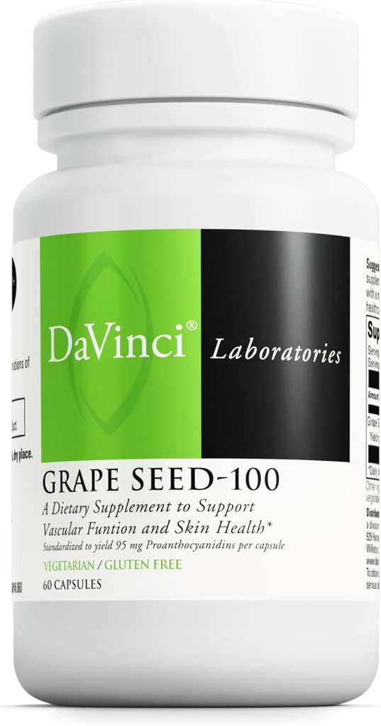 DAVINCI Laboratorios Grape Seed-100 - Suplemento dietético para soportar el sistema inmunológico, la función vascular y la piel sana* - con 100 mg Grape Seed Extract per Serving - Gluten-Free - 60 cápsulas vegetarianas