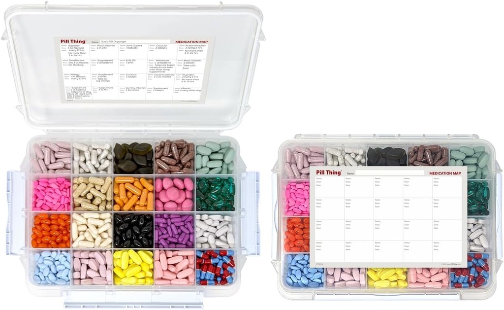 20 Compartimiento Caja de gran pill con sello Airtight - Caja de med impermeable de gas de silicona con mapa de medicamentos (20 Compartamento, 2 Pack)