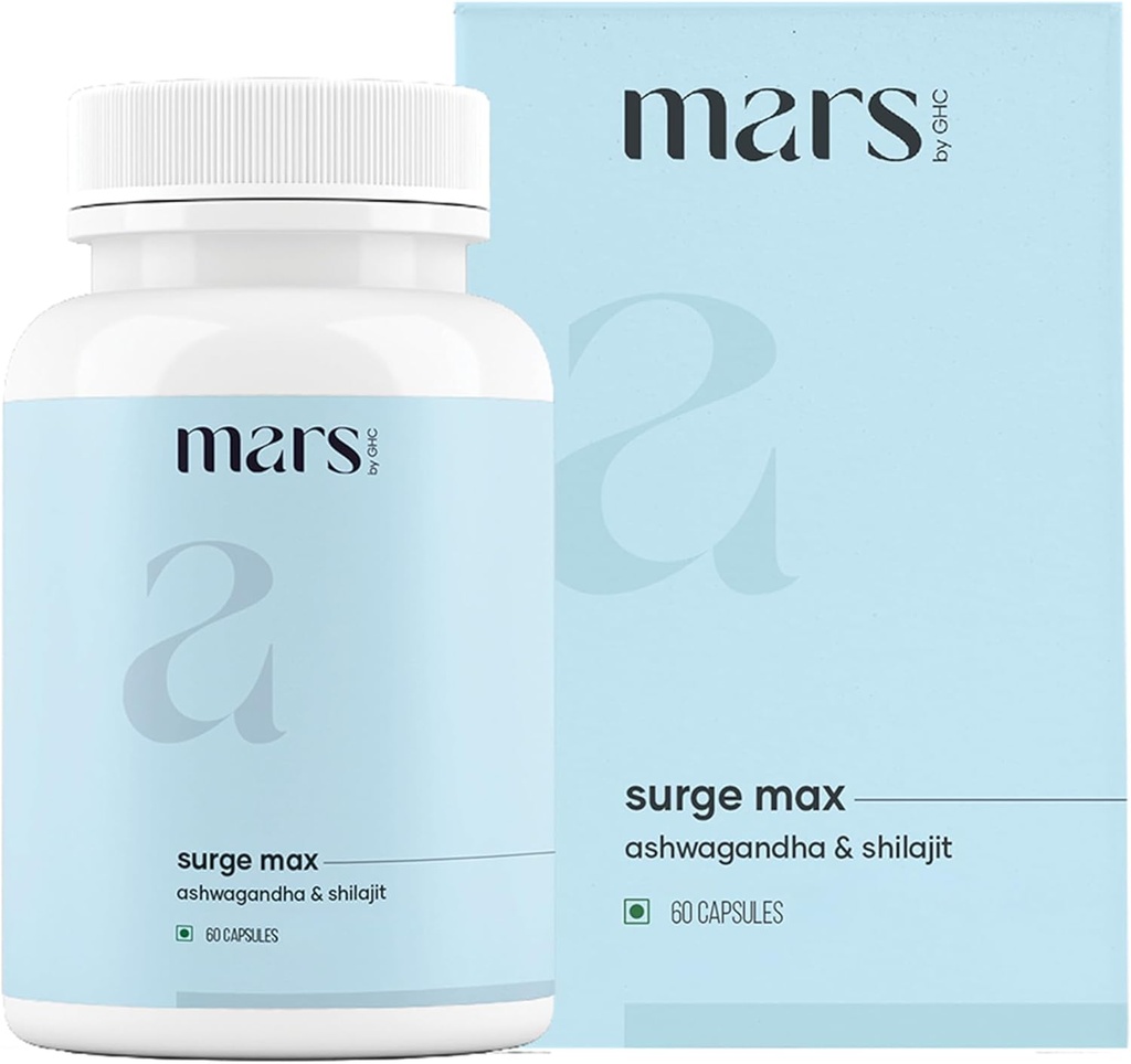 Mars Surgemax Natural Capsules con Shilajit & Safed Musli Respuestas Energy, Strength &amp; Immunity  durable for Active Lifestyle ← 60 Capsules ← Pack of 1