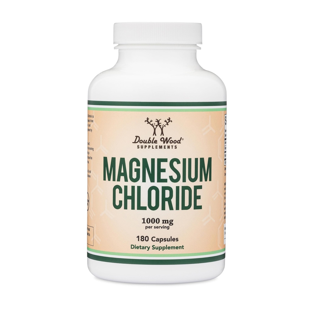 Chloride de magnesio (Cloruro De Magnesio) - 180 cápsulas, 1.000 mg por servidumbre, soporta salud digestiva y bonificación - no GMO y Gluten gratis por suplementos de madera doble