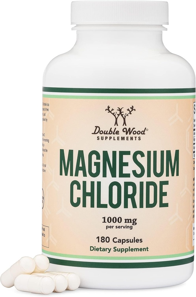 Magnesium Chloride (Cloruro De Magnesio) - 180 Capsules, 1,000mg Per Serving, Supports Digestive and Bone Health - Non-GMO and Gluten Free by Double Wood Supplements