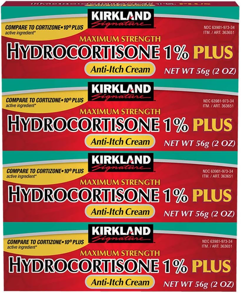 Kirkland Signature Maximum Strength Hydrocortisone Cream 1% con Aloe, 2 onzas (paquete de 4)