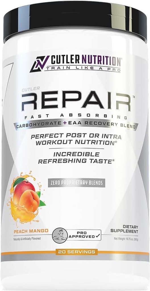 Reparación de la recuperación del entrenamiento Bebida: Absorbing rápido Carbohidratos (Waxy Maize + Cluster Dextrin) y BCAA/EAA para la recuperación del músculo avanzado, Peach Mango, 20 Servimientos