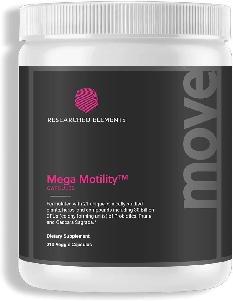 Mega Motility Digestive Health Supplement to Promote GI Motility - Effective and Clean Herbal Prebiotic/Probiotic Formulation - Helps Reduce Constipation, Gas and Bloating (Capsule, 60 Veggie Caps)