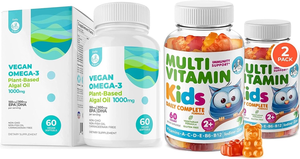 Gummies multivitamínicos para niños y Omega vegano 3 Softgels
