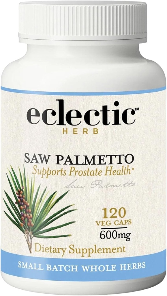Herb ecléctica - Saw Palmetto Capsules ← Urinary Tract &amp; Prostate Health Supplement for Men ← Apoyo a la Salud Masculina Silenciosa, Vegan, Gluten Gratis (120 CT tención 600 mg)