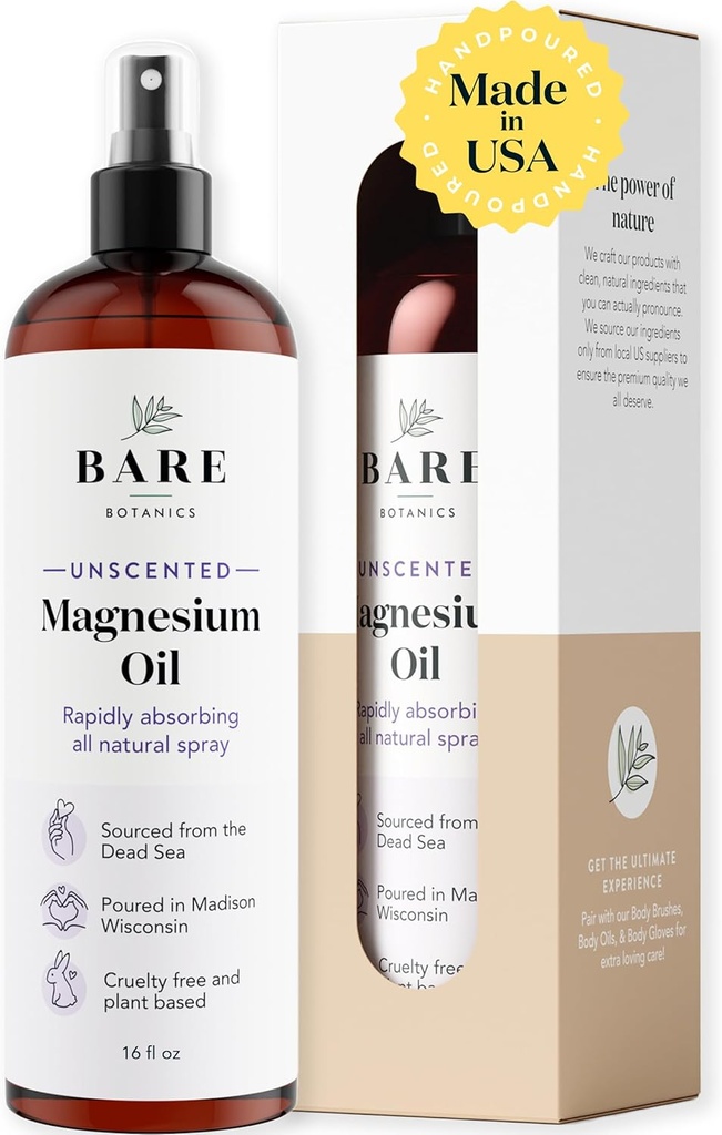 Bare Botanics Unscented 16oz Puro Magnesium Oil Spray desde el Mar Muerto ← Absorbing rápidamente ← Handpoured in Madison, WI  durable soporta Sleep & Soothes Sore Muscles