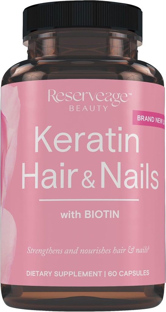 Bóster para el cabello de la queratina con biotina - suplemento de queratina con biotina " Resveratrol - apoya el crecimiento del cabello " Salud de la uñas - 60 cápsulas