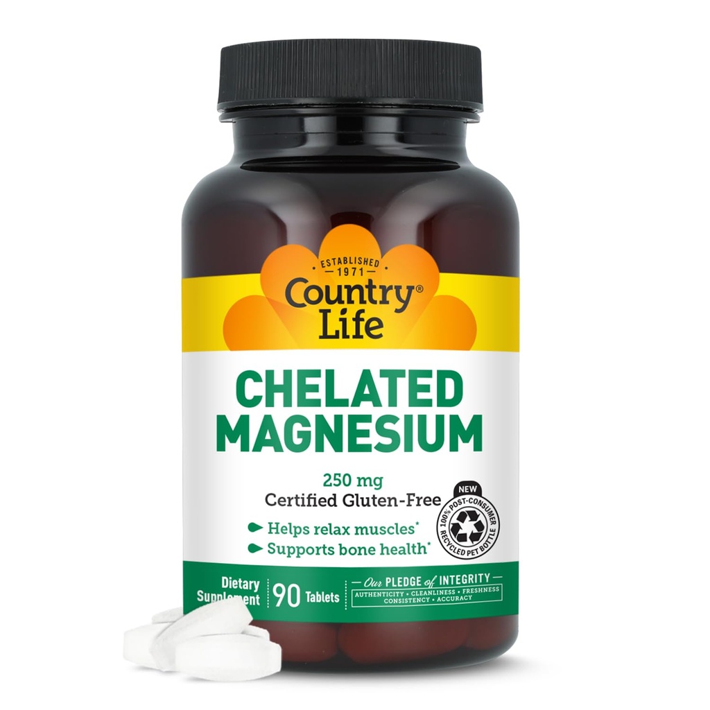 Vida en el país, Magnesio Chelatado 250mg, apoya la salud ósea e inmune, Suplemento diario, 90 ct