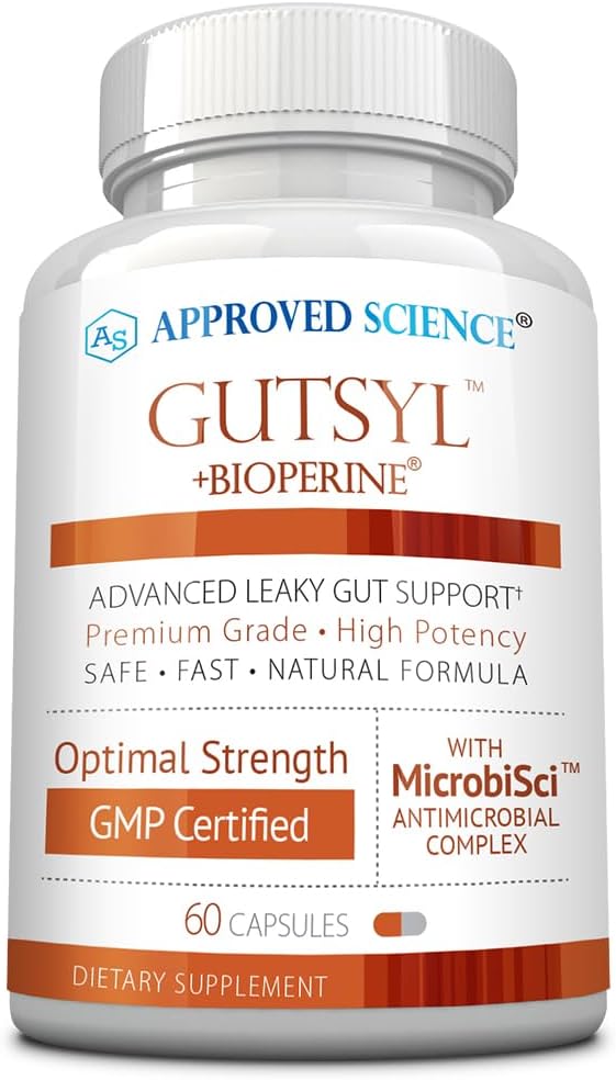 Aprobado Science® Gutsyl - Leaky Gut Supplement - Protect GI Tract with Aloe Vera, Marshmallow Root, Licorice, and Slippery Elm - Contiene Prebiotic and BioPerine - 60 cápsulas