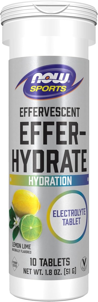 AHORA Foods Sports Nutrition, Effervescent Effer-Hydrate, Electrolyte Supplement, Recovery*, Lemon Lime, 10 Tablets