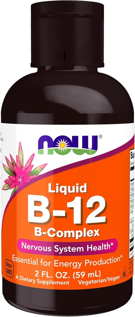 AHORA Suplementos de alimentos, vitamina B-12 Complejo líquido, producción de energía*, salud del sistema nervioso*, 2 onzas