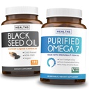 Omega 7 Softgels & Black Seed Oil (3-Month Supply) Omega Glow Blend Bundle - Purified Omega-7 Softgels (90 Softgels) Provinal Peruano Anchovy y Black Seed Oil (180 cápsulas) Cold-Presed Oil