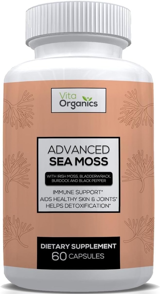 Advanced Sea Moss, moss de mar fórmula avanzada, suplemento de moss de mar premium, píldoras de musgo de mar, suplemento de seamoss, Irish Sea Moss Capsules " Organic Bladderwrack " Burdock, " Black Pepper Extract, Seamoss
