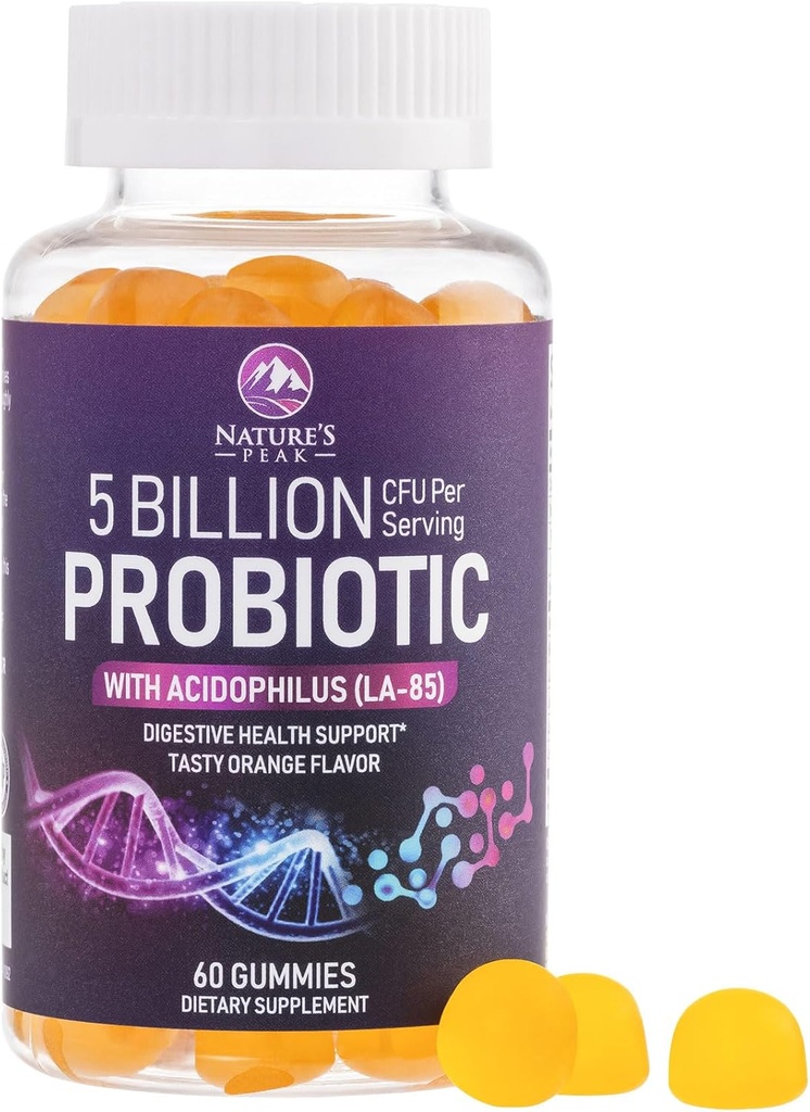 Probiotic Gummies 5 Billion CFU - Daily Probiotic Gummy Supplement for Women, Men & Teens - Natural Digestive Health, “Good” Gut & Immune Support with 6 Pro Biotic Strains - Orange Flavor - 60 Count