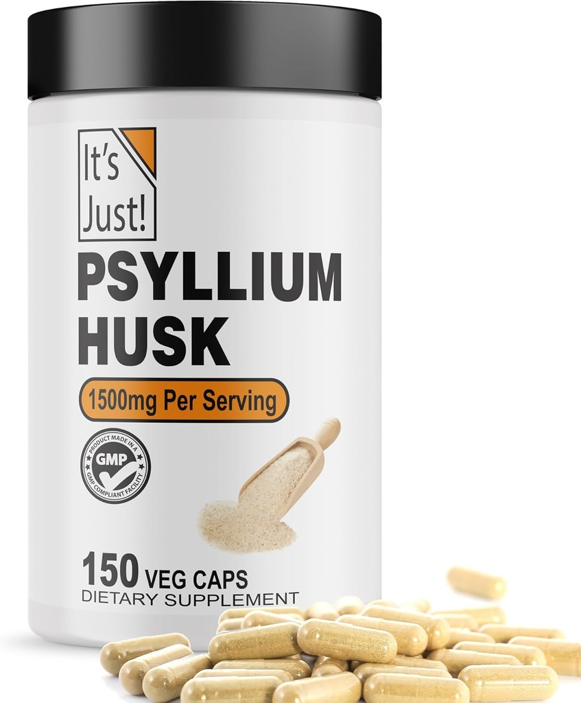 ¡Es sólo! - Psyllium Husk, Dietary Fiber Supplement, Veggie Capsules, 1500mg Por Serving, 150ct Bottle (150 Conteo)