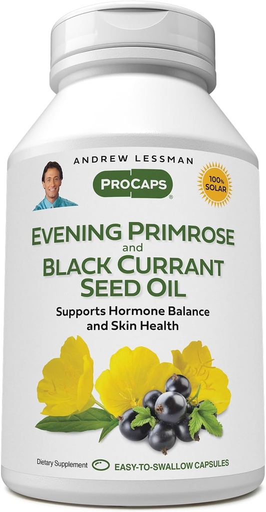 ANDREW LESSMAN Evening Primrose and Black Currant Seed Oil 360 Softgels - Soothes Physical Discomfort and Mood Swings Due to Menstrual Cycle, with Gamma-Linolenic, Omega-6 Fatty Acids, No Additives