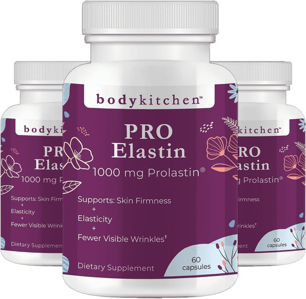Cocina Corporal Pro-Elastin 1000 mg Suplemento Elastin, Reducir los signos de envejecimiento, Salud de la piel mejorada, Firme " Elasticidad, Menos Arrugas, Capas de verduras (Pack of 3)