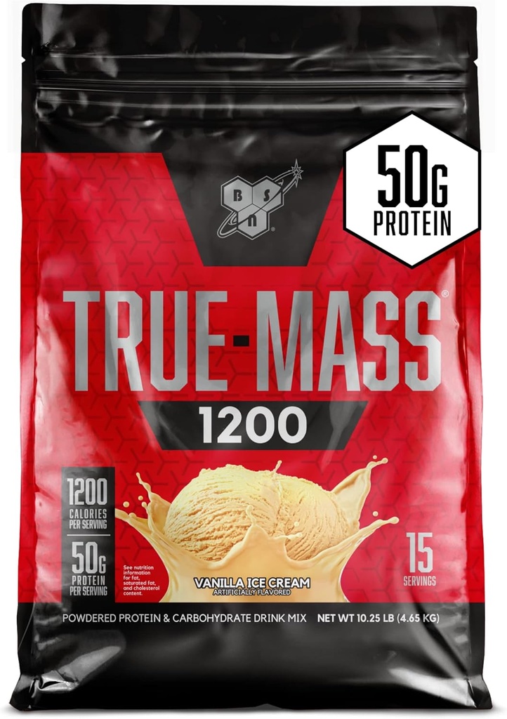 BSN TRUE-MASS Weight Gainer, Muscle Mass Gainer Protein Powder, Vanilla Ice Cream, 10.25 Pound