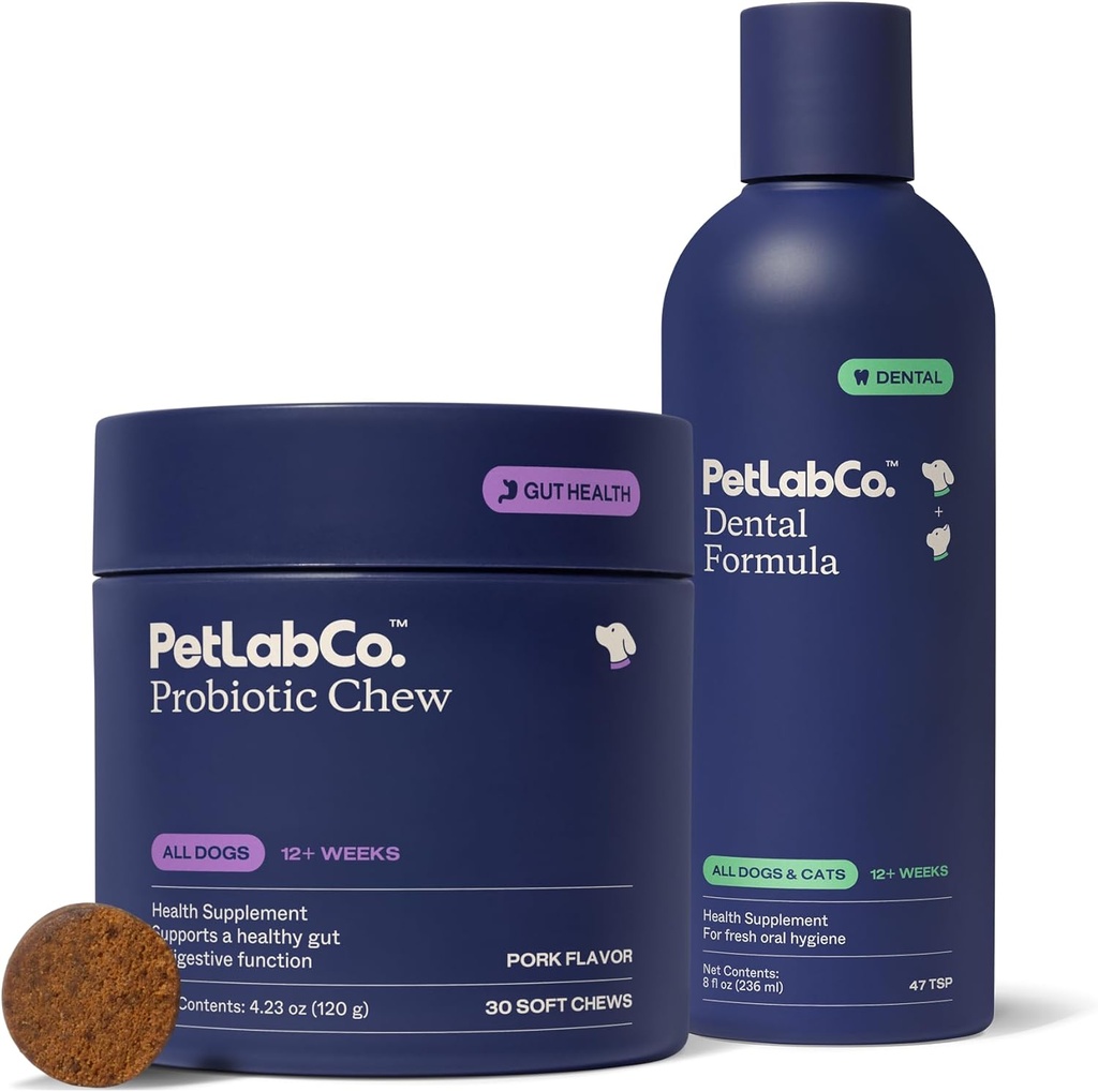PetLab Co. – Limpieza de dientes de perros " Gut Health Bundle: Dog Dental Formula for Fresh Breath, Healthy Teeth " Gums " Probiotics for Gut Health, Seasonal Allergies, Skin " Ear Yeast