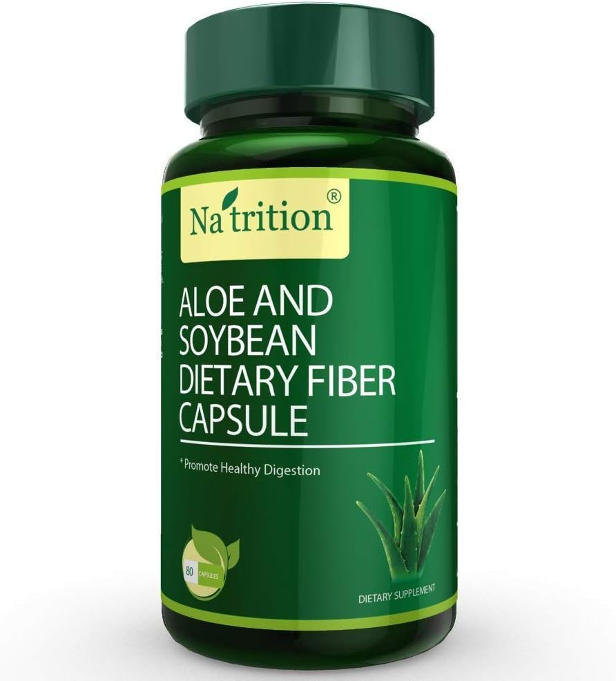 Natrition Aloe Vera Gel Extract Capsules con fibra dietética de soja – Mejor suplemento de limpieza intestinal – Mejorar la digestión y el alivio del estreñimiento - 80 cápsulas