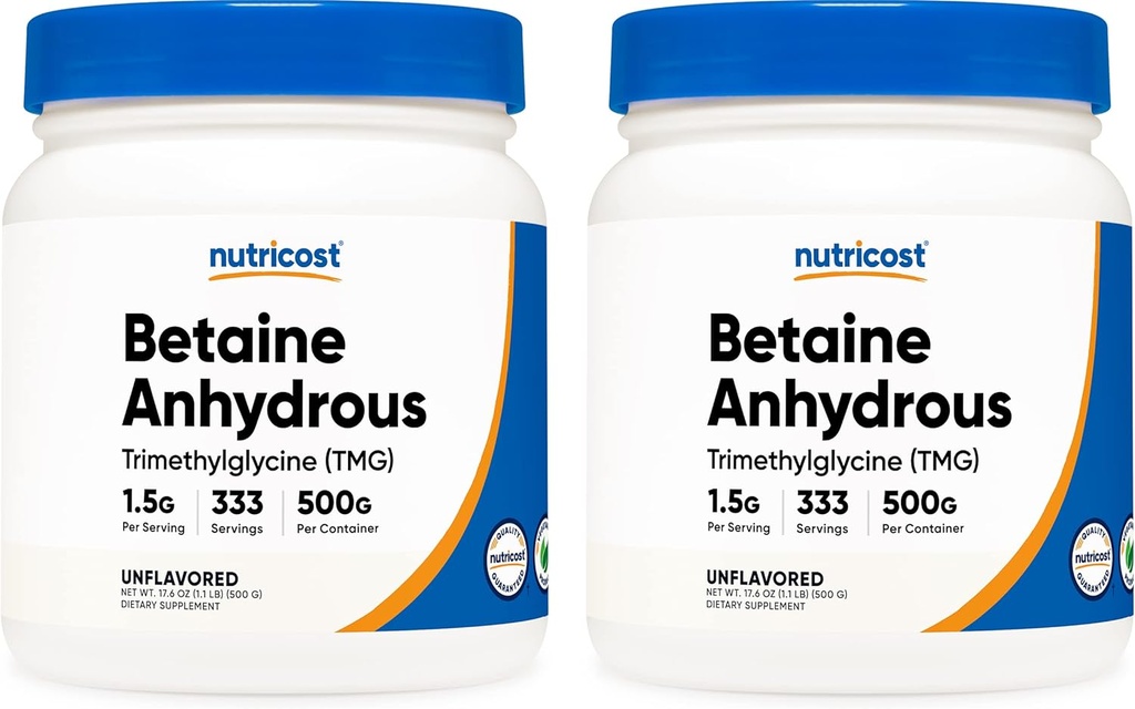 Nutricost Betaine Anhydrous Trimetilglycine (TMG) Powder 500G (2 Botellas)