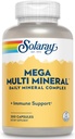 Solaray Mega Multi Mineral, Complejo Mineral Diario con Calcio, Hierro, Magnesio, Zinc, y Más en Formas Chelatadas Altamente Absorbables, Salud General y Apoyo Inmunitario, 50 Serviciones, 200 cápsulas