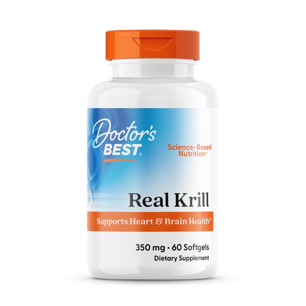 Doctor's Best Real Krill Oil 350 mg Supplement for Men & Women - Antarctic Krill Oil with Omega 3 Fatty Acids & Astaxanthin, Natural Source of EPA & DHA, Supports Heart & Brain Health - 60 Ct Softgels