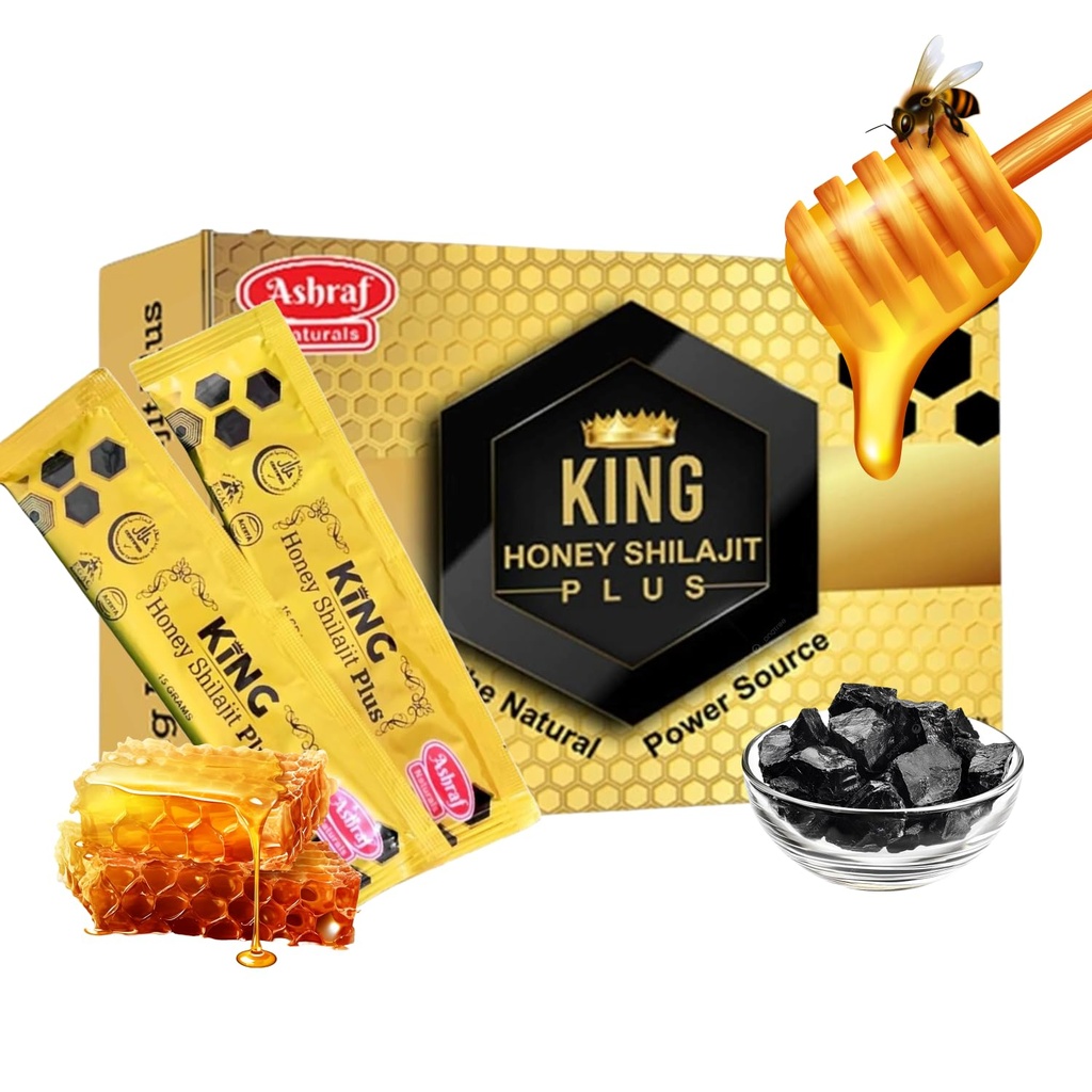 Ashraf Naturals King Honey Shilajit Plus - Premium Honey & Himalayan Shilajit Blend with Herbal Extracts, Natural Energy &amp; Vitality Support,15 Sachets x 15g