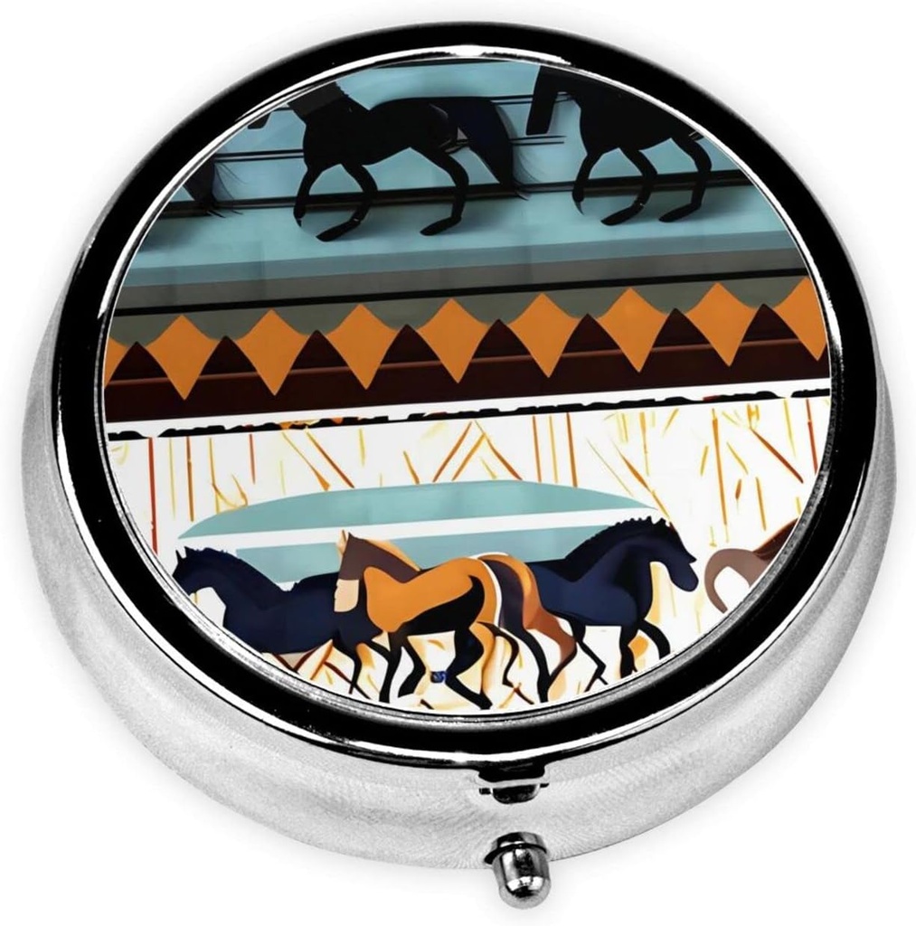 Pill Box, Small Pill Case for Purse & Pocket, Cute Medicine Organizer Travel Pillbox, Portable Pill Container Holder to Hold Vitamins, Medication, Fish Oil and Supplements,Horse Stripes Pattern