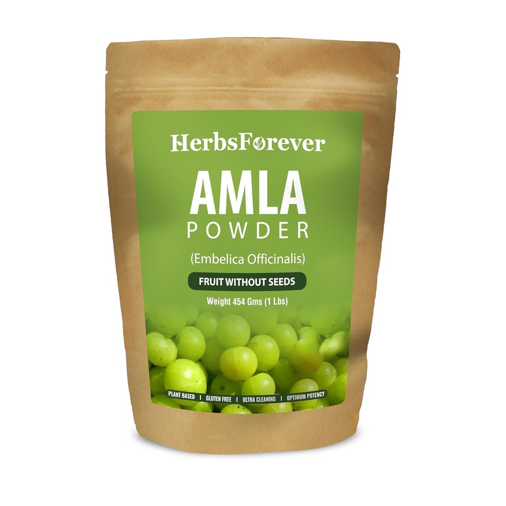 Herbsforever Amla Powder ← Phyllanthus Emblica, Vitamina C & Antioxidants, Supports Healthy Immunity, Non-GMO, Vegan, 454 GMS