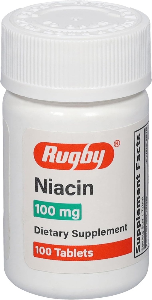 Rugby Niacin 100mg - Tablas de niacina con Calcio - Suplemento dietético - 100 Cuenta